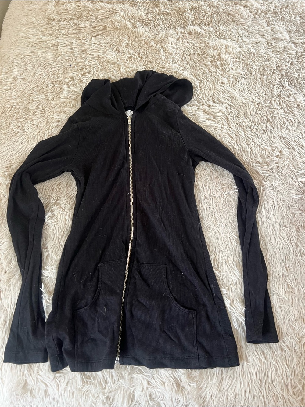 Lauren Moshi Black Zip-Front Hooded Women's Top